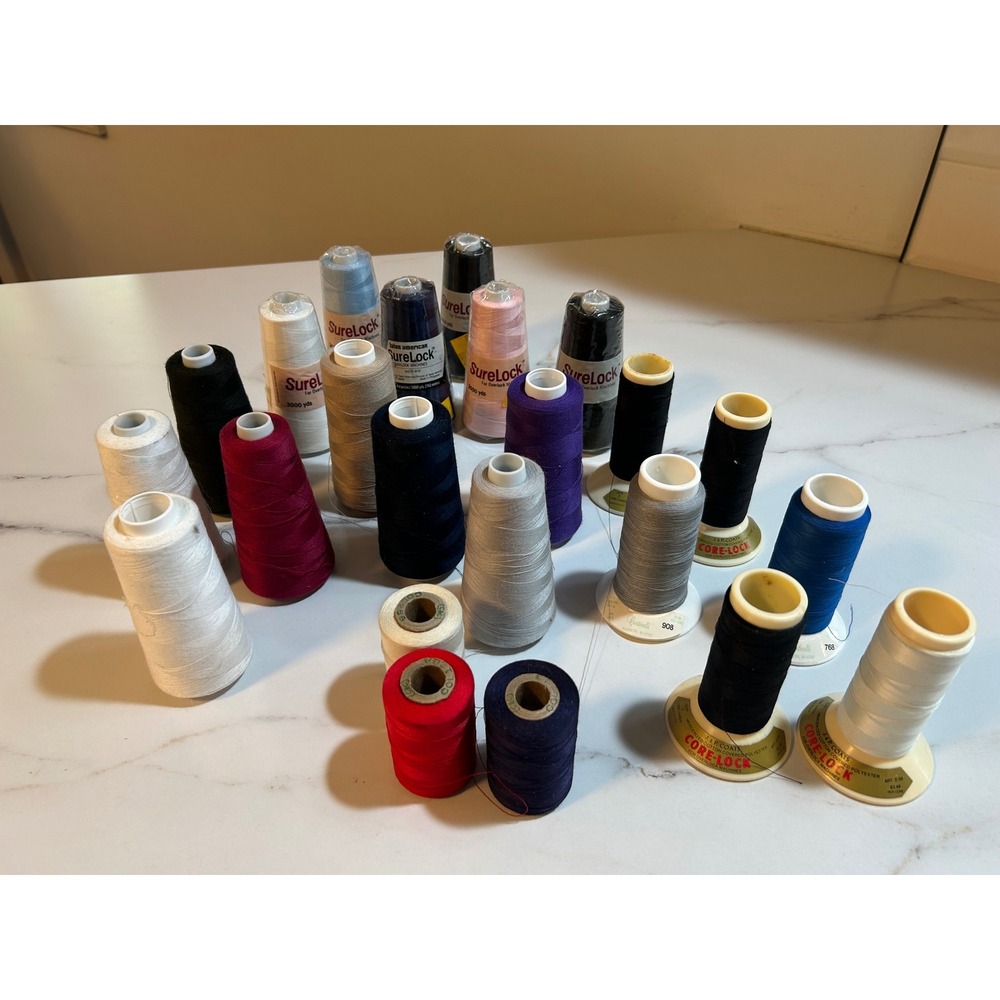 Mixed Lot 20pc Serger Sewing Thread Cones SureLock Core-Lock Multi Color